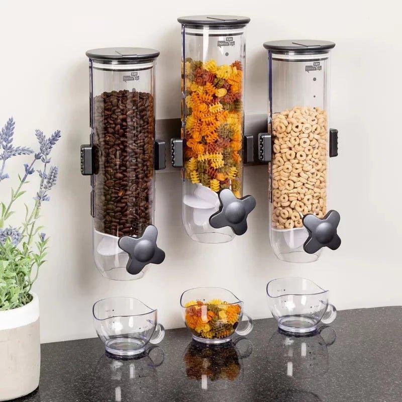 Triple Canister Cereal Dispenser / Wall Mount Dry Food Dispenser – Convenient & Stylish Storage Solution - LIFE STORES UGANDA