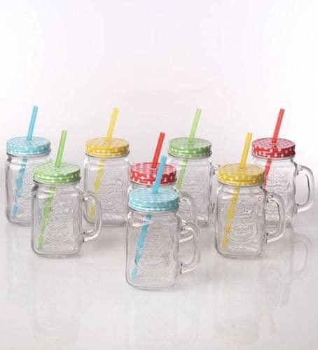 Mason Jar with Handle – Classic Juice Jar with Straw & Lid - LIFE STORES UGANDA
