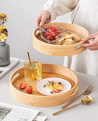 Round Bamboo Serving Tray with Handles – Decorative Wooden Tray for Tea, Coffee & Food - LIFE STORES UGANDA