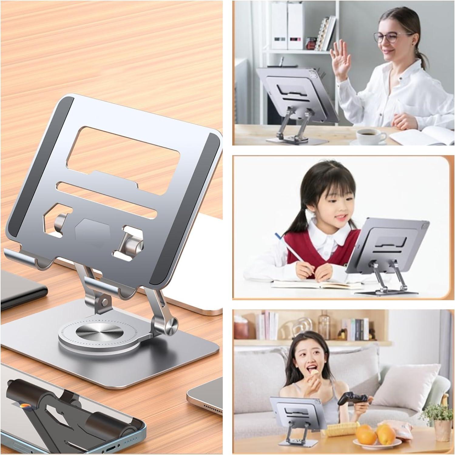 Tablet Stand, Adjustable Tablet Holder, 360° Rotating Aluminium Tablet Holder – Portable, Foldable, Non-Slip Design for Smartphones, Tablets, and Laptops - LIFE STORES UGANDA