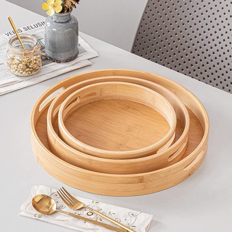 Round Bamboo Serving Tray with Handles – Decorative Wooden Tray for Tea, Coffee & Food - LIFE STORES UGANDA