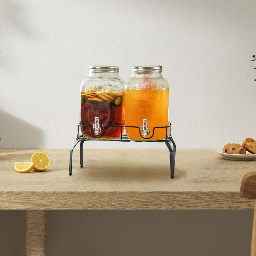 Glass Beverage Dispenser Set with Stand – 2 x 1-Gallon Drink Dispensers with Lids & Faucets - LIFE STORES UGANDA