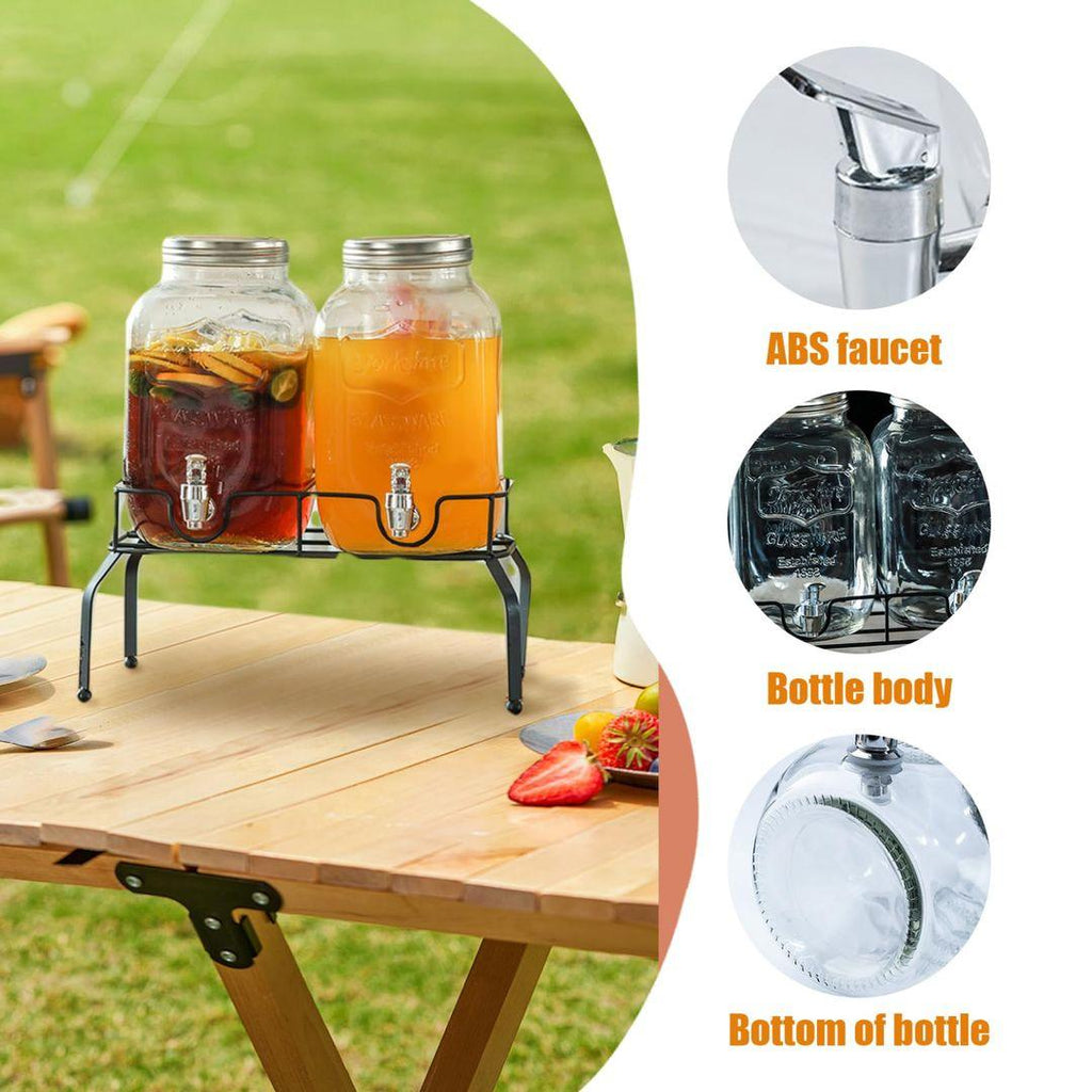 Glass Beverage Dispenser Set with Stand – 2 x 1-Gallon Drink Dispensers with Lids & Faucets - LIFE STORES UGANDA