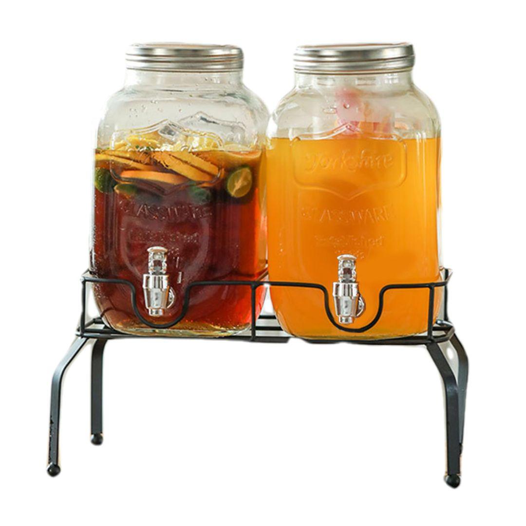 Glass Beverage Dispenser Set with Stand – 2 x 1-Gallon Drink Dispensers with Lids & Faucets - LIFE STORES UGANDA