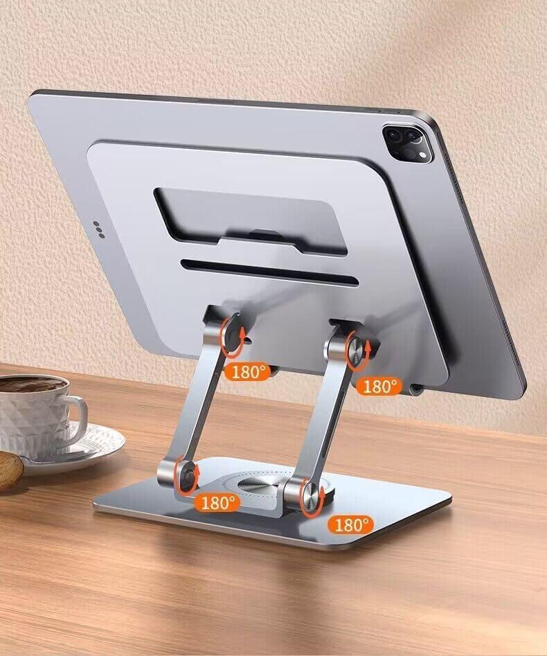 Tablet Stand, Adjustable Tablet Holder, 360° Rotating Aluminium Tablet Holder – Portable, Foldable, Non-Slip Design for Smartphones, Tablets, and Laptops - LIFE STORES UGANDA