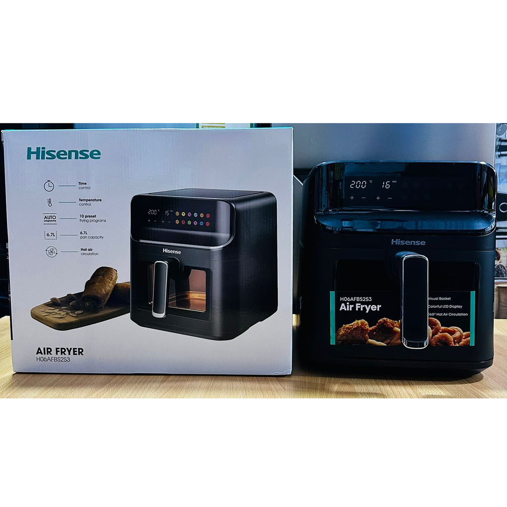 Hisense H06AFBS2S3 6.7L Digital Air Fryer 1350W LED Touch Control 10 Presets Rapid Air Technology Matte Black