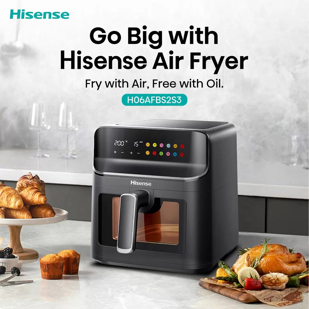 Hisense H06AFBS2S3 6.7L Digital Air Fryer 1350W LED Touch Control 10 Presets Rapid Air Technology Matte Black