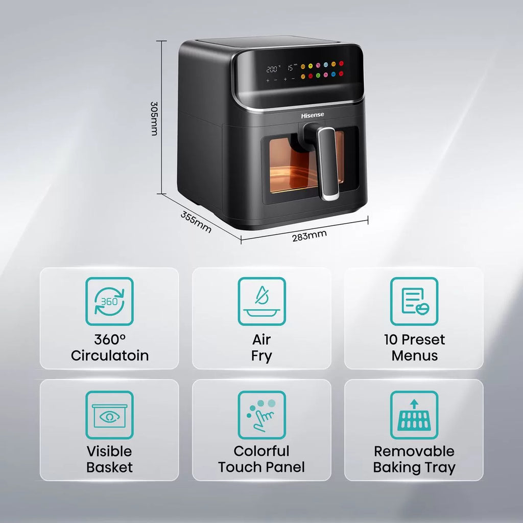 Hisense H06AFBS2S3 6.7L Digital Air Fryer 1350W LED Touch Control 10 Presets Rapid Air Technology Matte Black