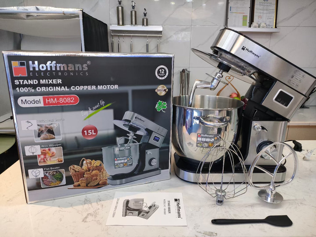 Hoffmans 15L Stand Mixer 2000W Commercial & Home Kitchen Food Mixer Stainless Steel
