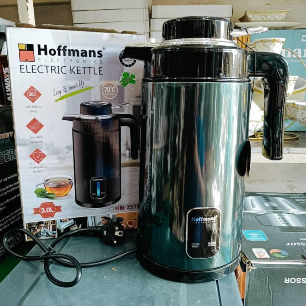 Hoffmans HM-2530 3L Electric Kettle 2000W Double-Layer Stainless Steel Insulated Boiler with Auto Shut Off