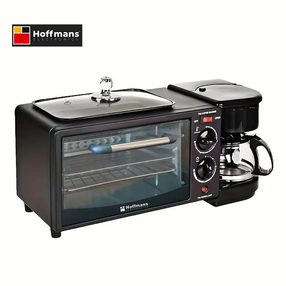 Hoffmans HM-509 3-in-1 Breakfast Maker 12L Oven + Coffee Maker + Grill Pan 1250W Multi-Function Kitchen Appliance