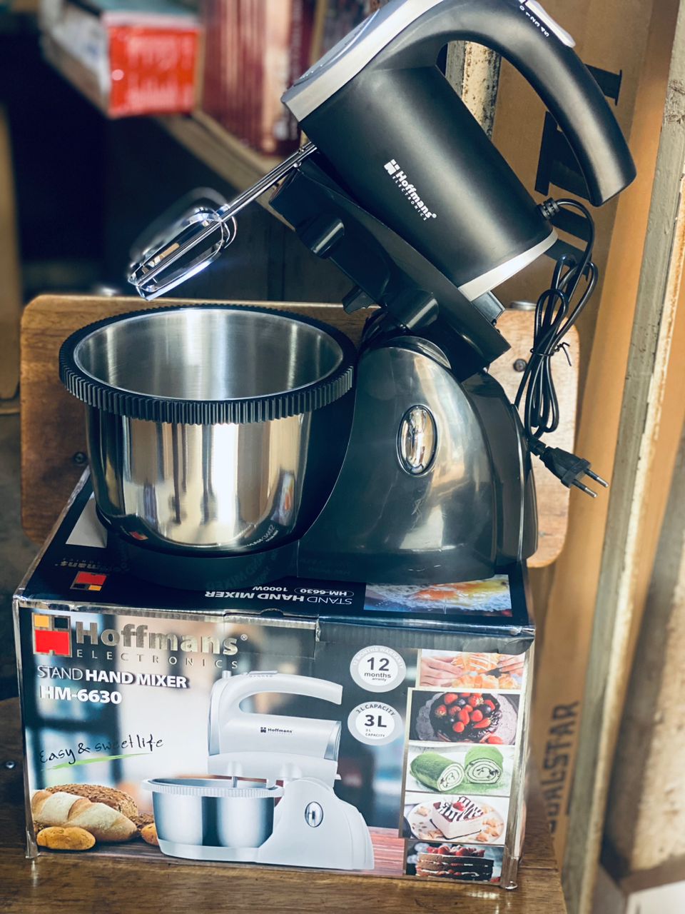 Hoffmans HM-6630 Stand Hand Mixer 1000W 3L Stainless Steel Bowl with Dough Hook & Whisk – Black