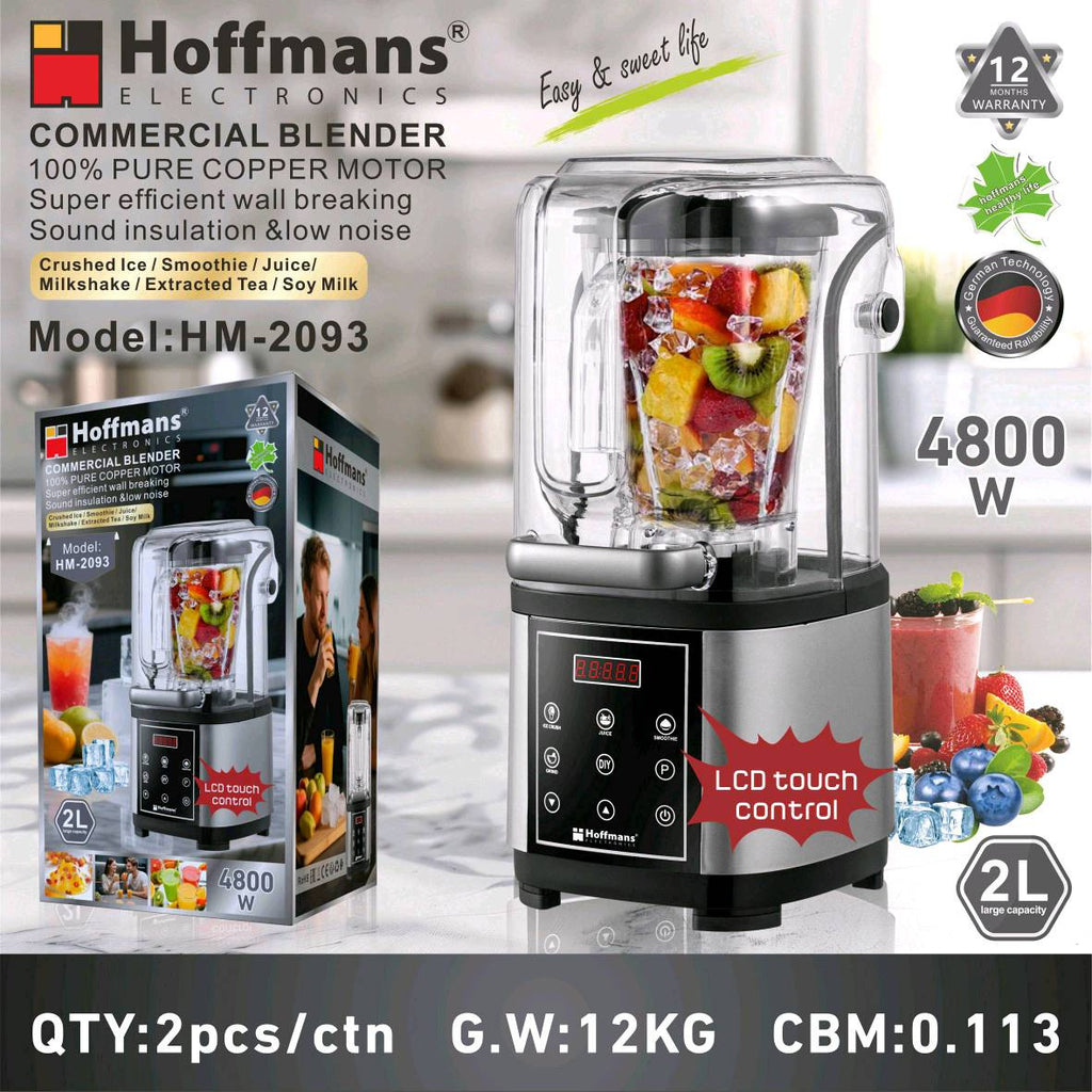 Hoffmans HM-2093 Commercial Blender 4800W – High Speed Smart Touch Ice Crusher Blender with Silence Cover