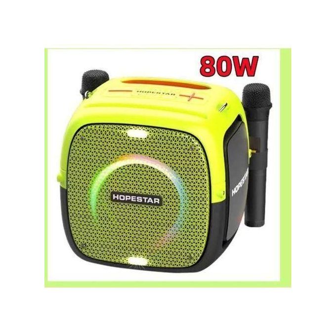 Hopestar Party One 80W Bluetooth Party Speaker RGB Lights 12500mAh Battery with 2 Wireless Microphones IPX6 Waterproof Karaoke Speaker