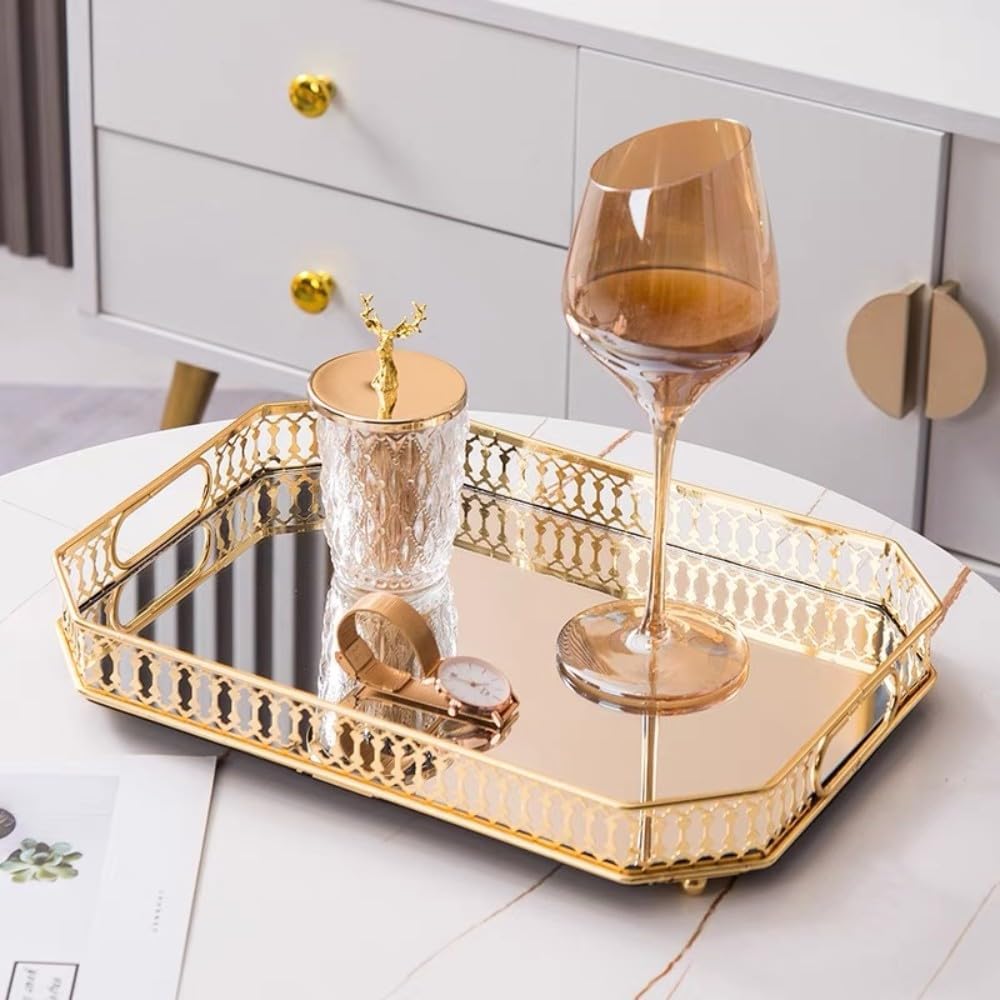 Decorative Gold Mirror Tray for Jewelry, Vanity Dresser, and Candle Display - LIFE STORES UGANDA
