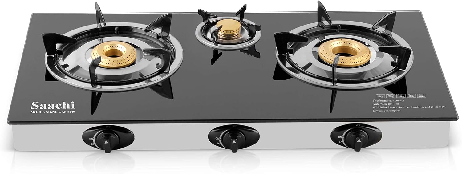 Saachi Triple Burner Glass Gas Stove – Power, Style & Convenience in Every Meal - LIFE STORES UGANDA