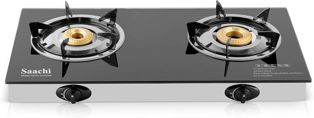 Saachi Double Burner Glass Gas Stove – Sleek, Portable & Efficient Countertop Cooking Solution - LIFE STORES UGANDA