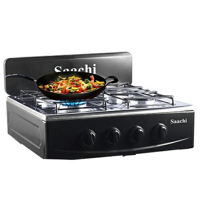 Saachi Stainless Steel Gas Burner with 4 Cooktops, (Hot Plates & Shelves) – Multi-Function Cooking Range - LIFE STORES UGANDA