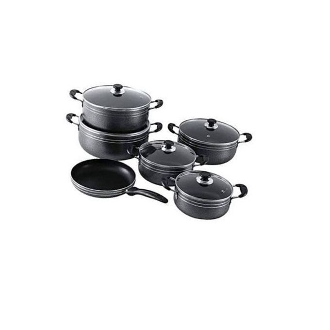 6-Piece Non-Stick Saucepan Set with Glass Lids – Durable Carbon Steel Cookware (Black) - LIFE STORES UGANDA