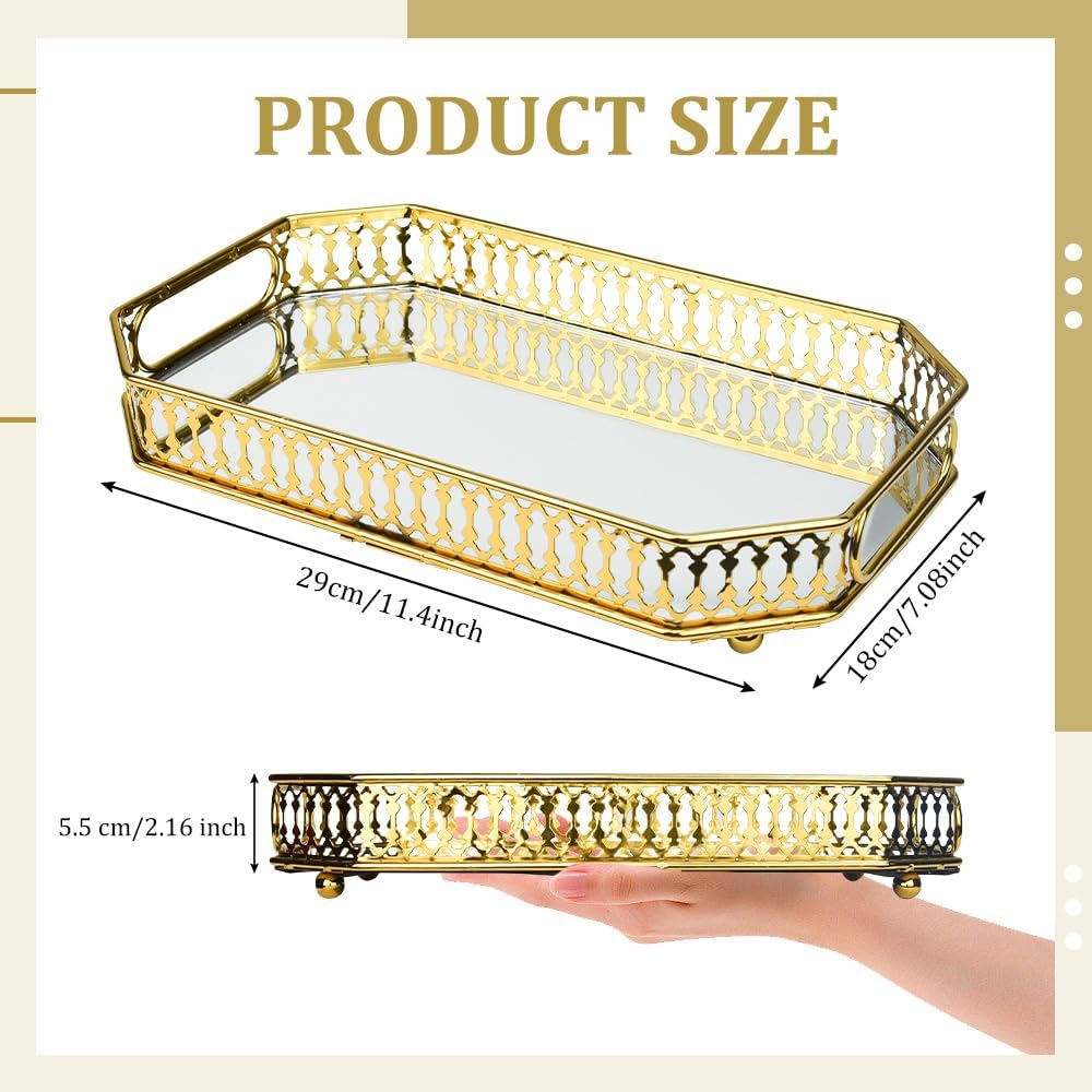 Decorative Gold Mirror Tray for Jewelry, Vanity Dresser, and Candle Display - LIFE STORES UGANDA