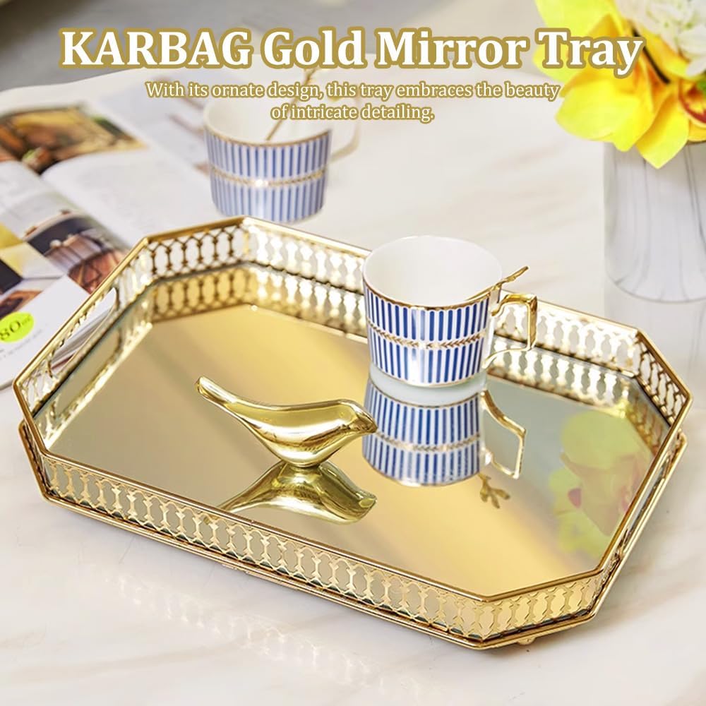 Decorative Gold Mirror Tray for Jewelry, Vanity Dresser, and Candle Display - LIFE STORES UGANDA