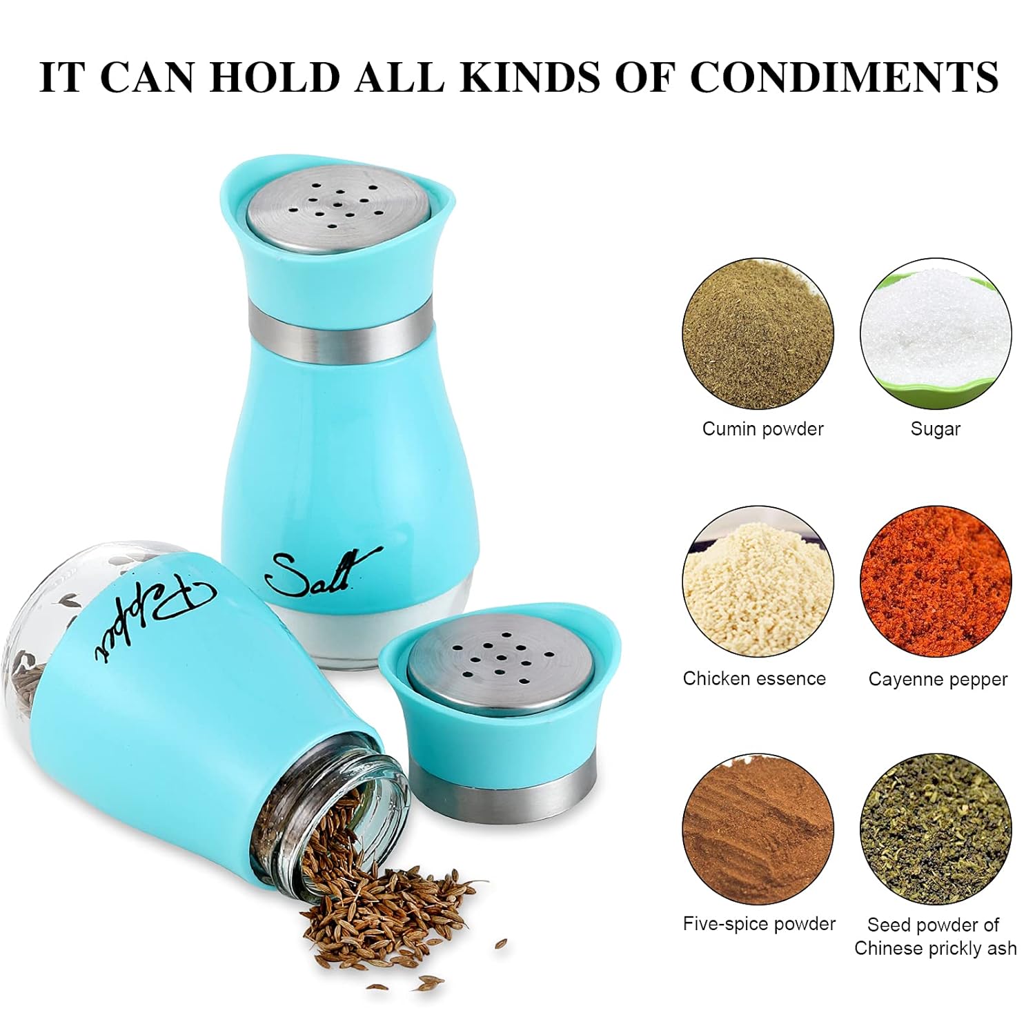 Salt and Pepper Shakers with Stainless Steel Lid – Refillable Glass Bottles, 2-Pack (4oz, Multi-Colored) - LIFE STORES UGANDA