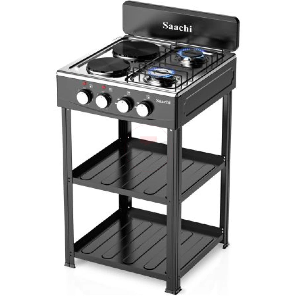 Saachi Stainless Steel Gas Burner with 4 Cooktops, (Hot Plates & Shelves) – Multi-Function Cooking Range - LIFE STORES UGANDA