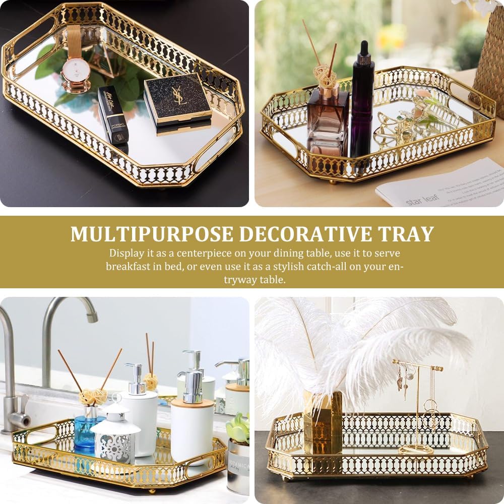 Decorative Gold Mirror Tray for Jewelry, Vanity Dresser, and Candle Display - LIFE STORES UGANDA