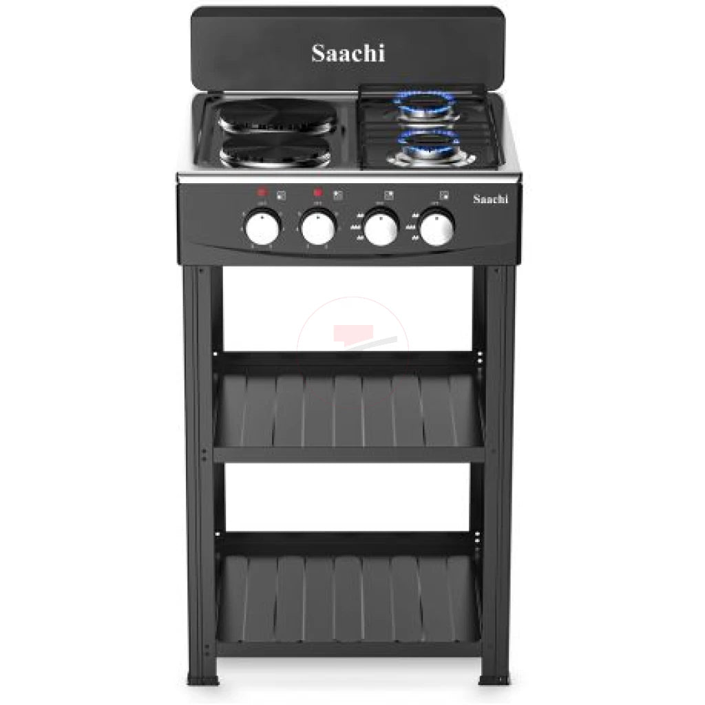 Saachi Stainless Steel Gas Burner with 4 Cooktops, (Hot Plates & Shelves) – Multi-Function Cooking Range - LIFE STORES UGANDA