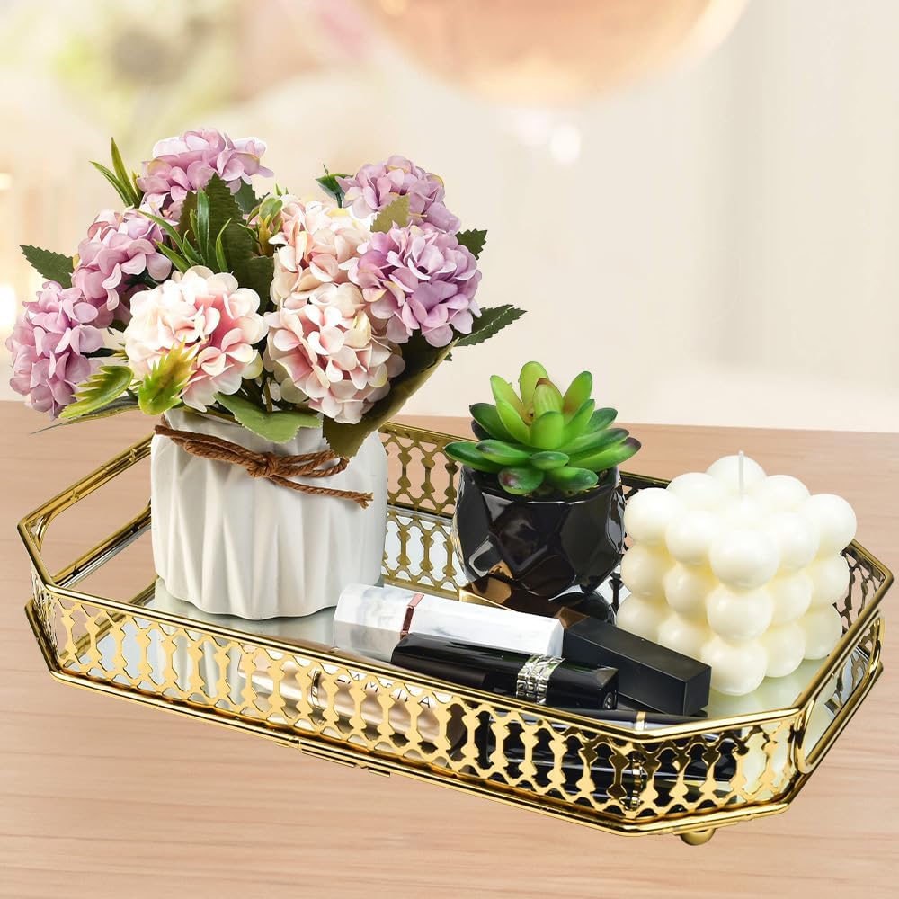 Decorative Gold Mirror Tray for Jewelry, Vanity Dresser, and Candle Display - LIFE STORES UGANDA