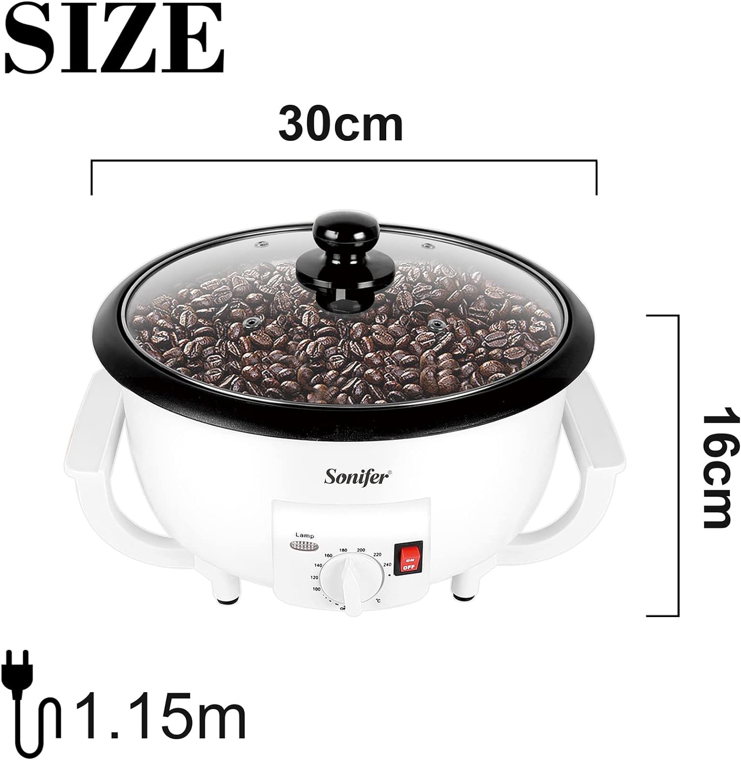 Sonifer Coffee Beans & Popcorn Roasting Machine – 1200W High-Capacity Home Coffee Roaster (300–500g) - LIFE STORES UGANDA