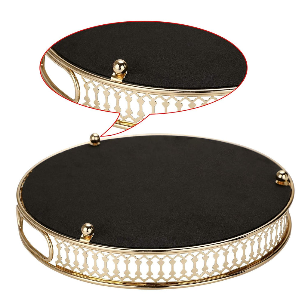 Round Metal Makeup Tray – Elegant Mirror Jewelry & Cosmetic Organizer for Dresser, Bathroom & Bedroom - LIFE STORES UGANDA