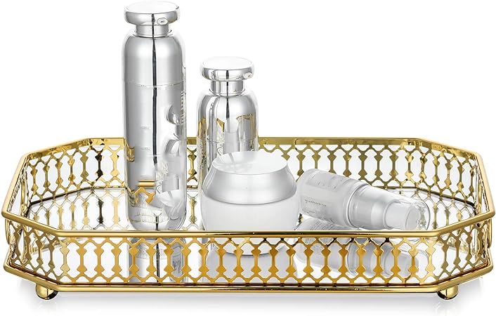 Decorative Gold Mirror Tray for Jewelry, Vanity Dresser, and Candle Display - LIFE STORES UGANDA