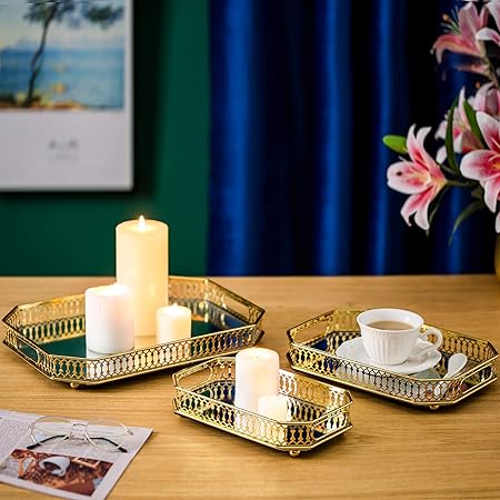 Decorative Gold Mirror Tray for Jewelry, Vanity Dresser, and Candle Display - LIFE STORES UGANDA