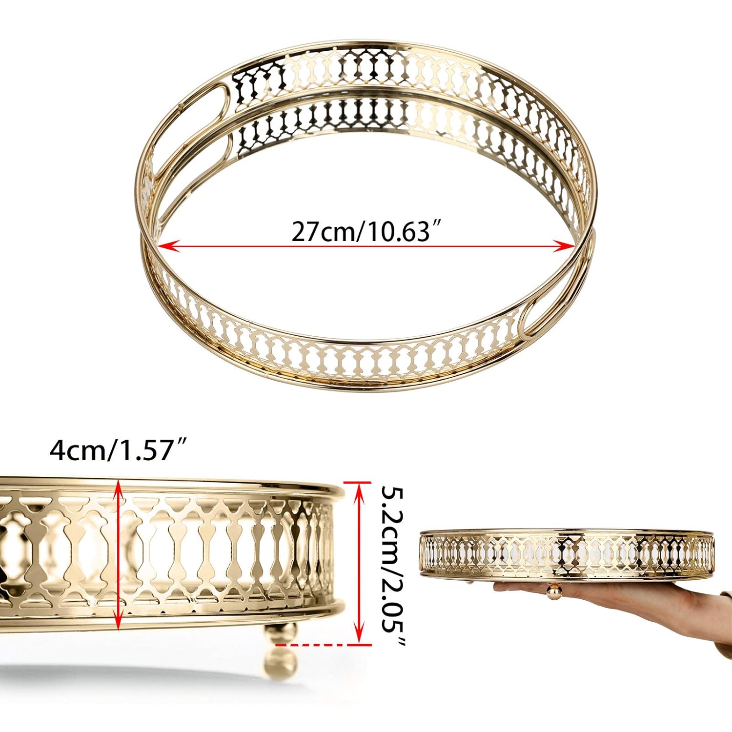 Round Metal Makeup Tray – Elegant Mirror Jewelry & Cosmetic Organizer for Dresser, Bathroom & Bedroom - LIFE STORES UGANDA