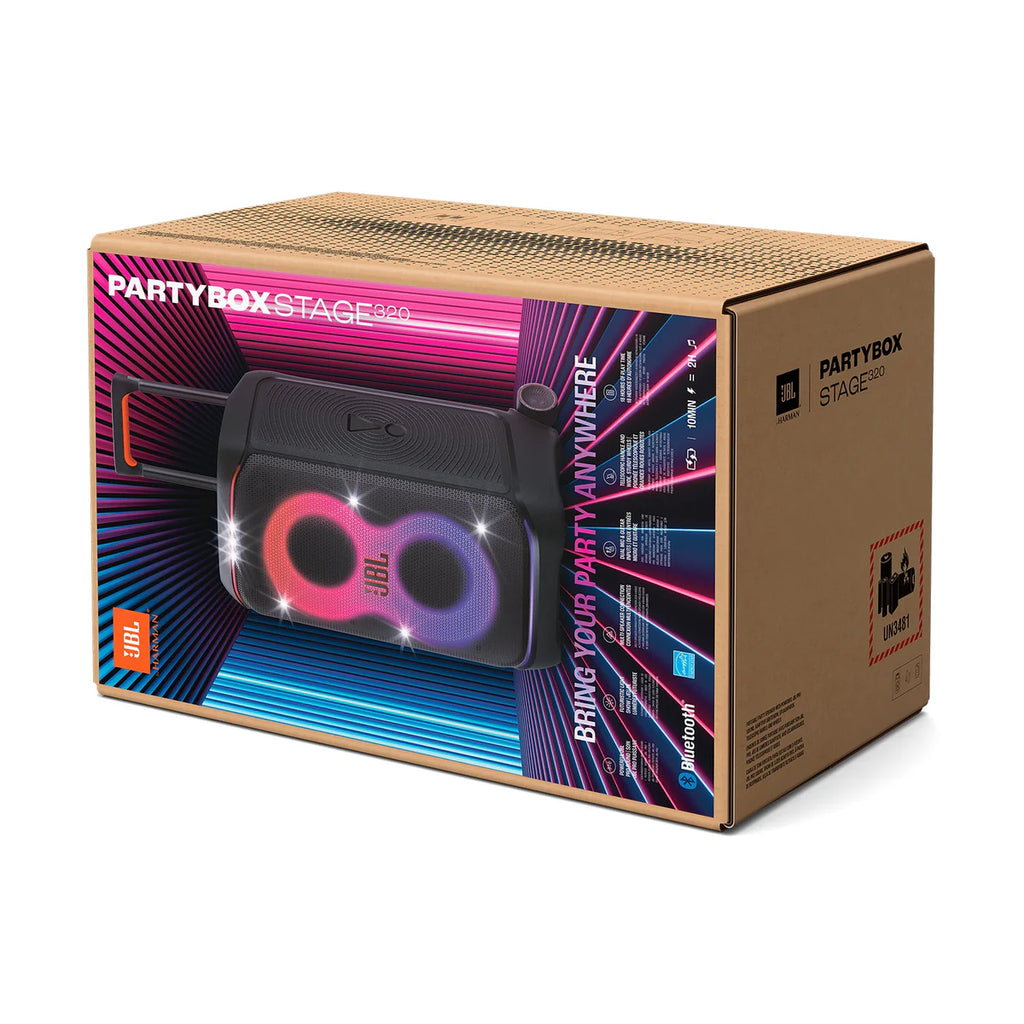 JBL PartyBox Stage 320 Portable Wireless Bluetooth Party Speaker 240W Pro Sound with Wheels & Handle