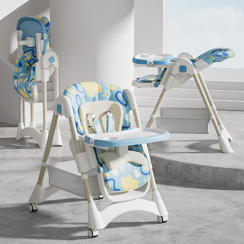 KIDS Baby Dining High Chair with Wheels | Adjustable, Foldable High Feeding Chair | Portable Mobile High Chair for Babies
