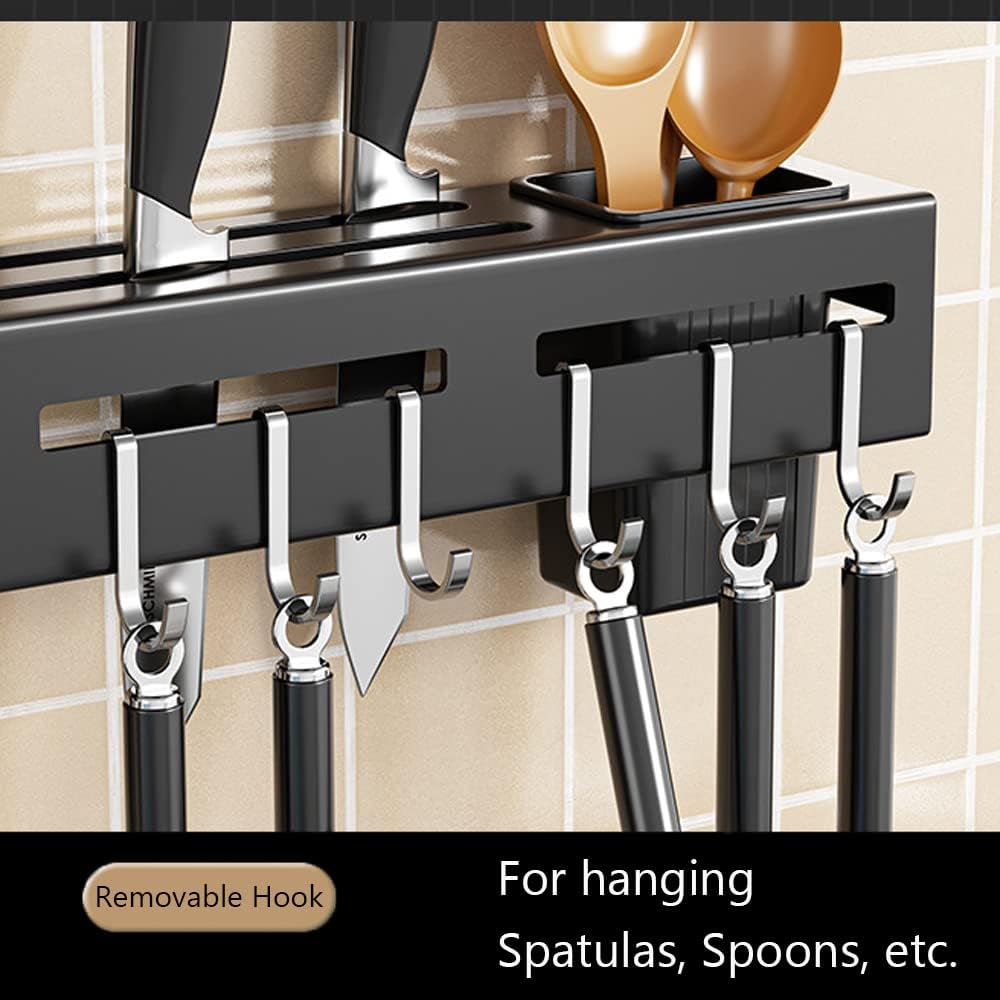 Melairy 40CM Stainless Steel Utensil Rack – Wall Mounted Kitchen Organizer with Knife Slots, Spoon & Chopstick Holders