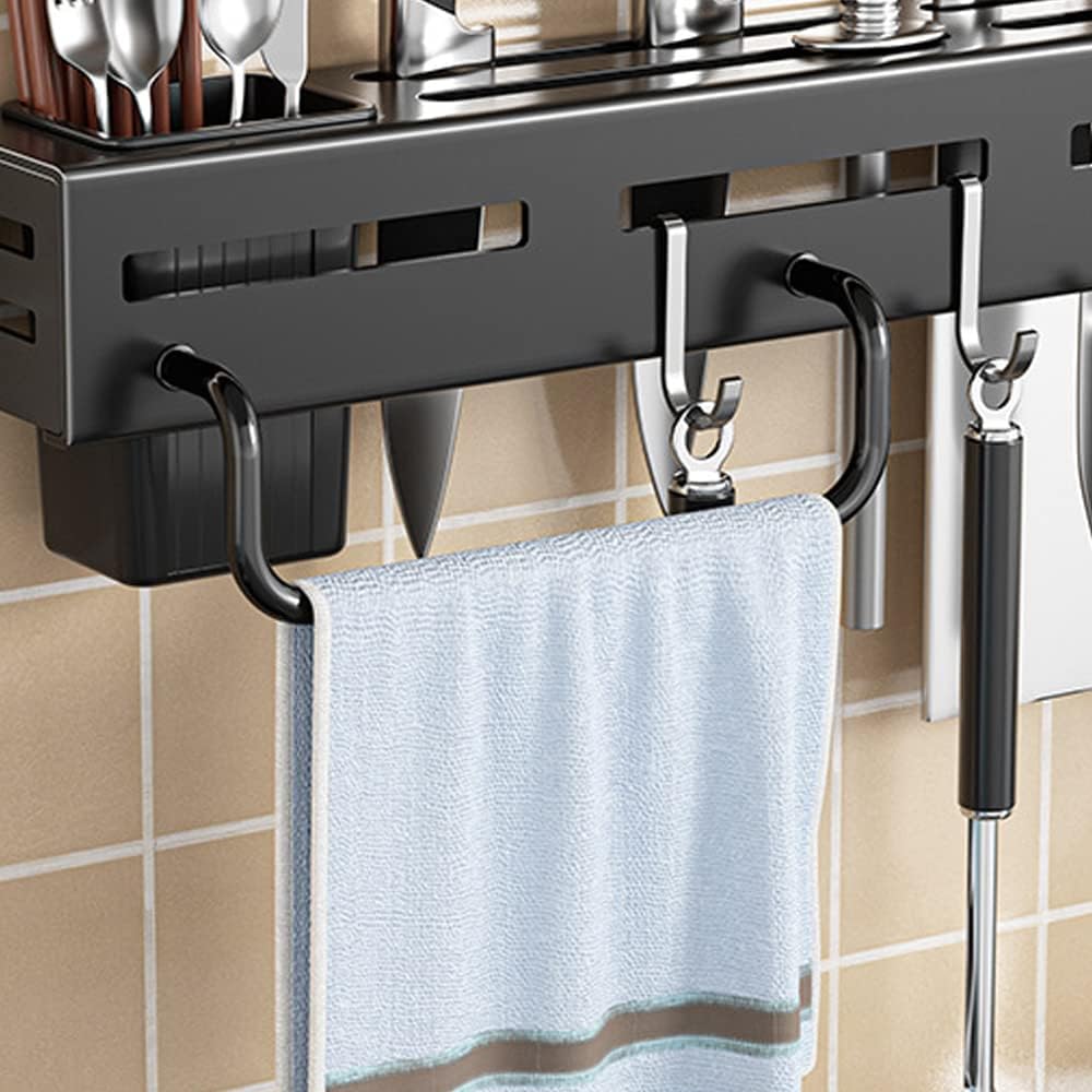 Melairy 40CM Stainless Steel Utensil Rack – Wall Mounted Kitchen Organizer with Knife Slots, Spoon & Chopstick Holders