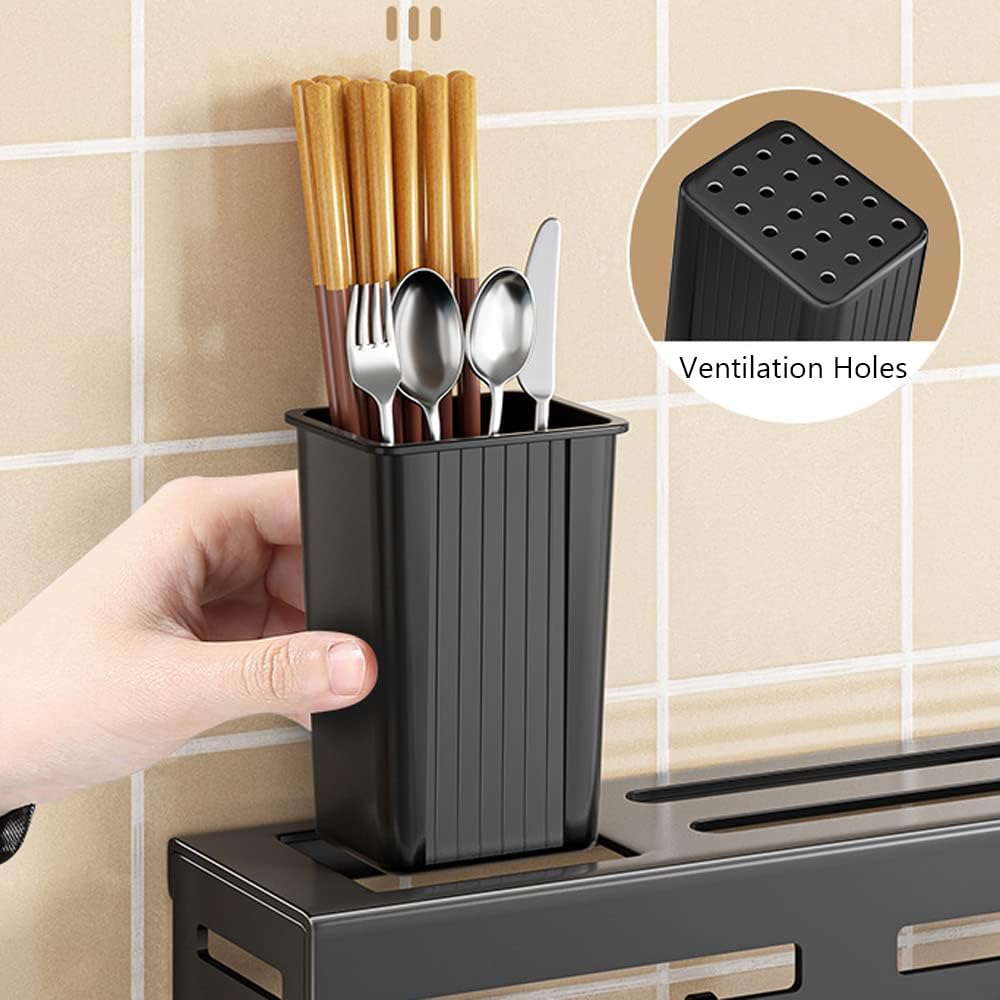 Melairy 40CM Stainless Steel Utensil Rack – Wall Mounted Kitchen Organizer with Knife Slots, Spoon & Chopstick Holders
