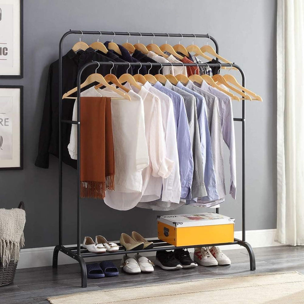 Metal Clothes Rack with Double Rails – Heavy Duty Garment Storage for Bedroom - LIFE STORES UGANDA