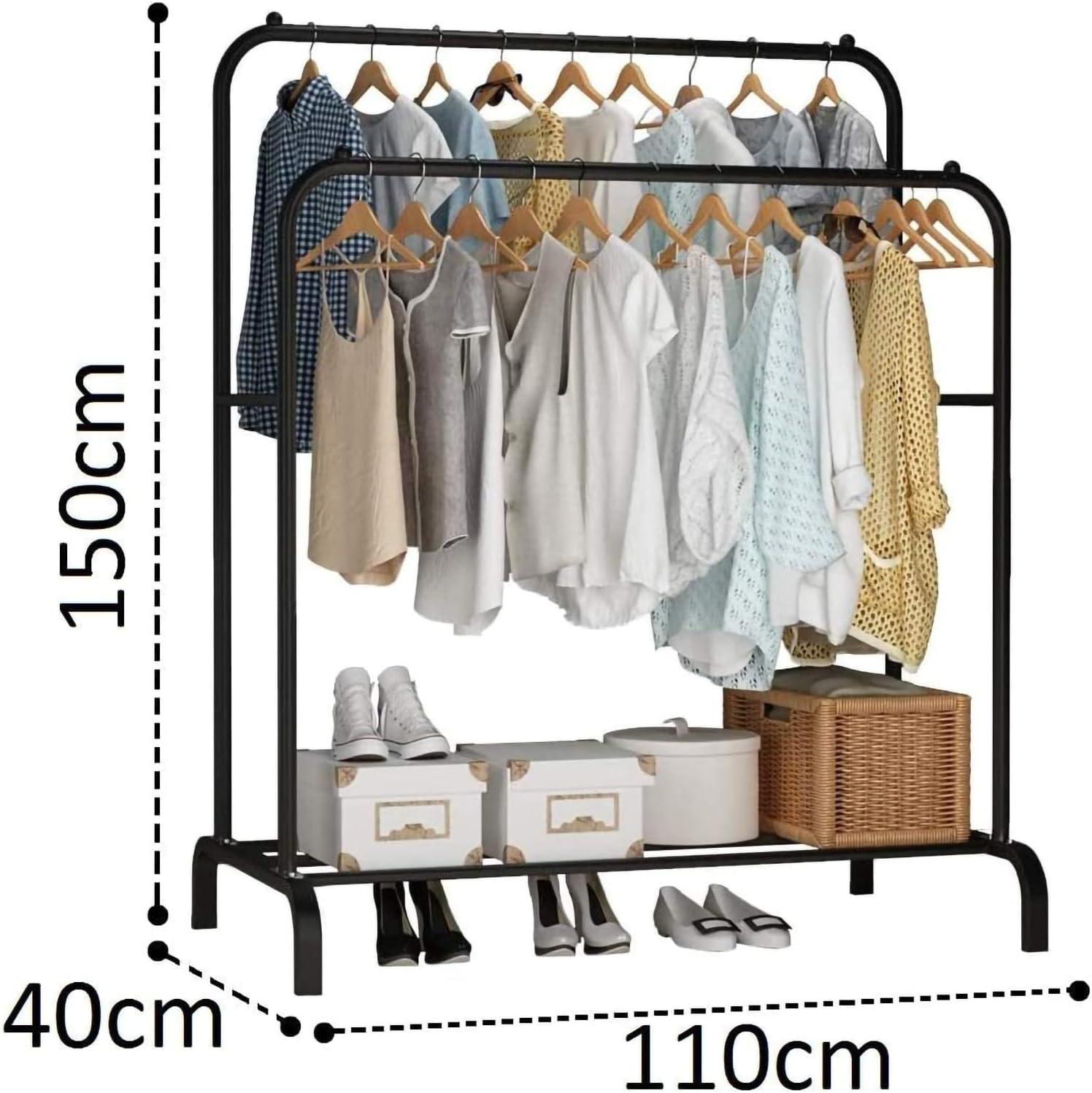 Metal Clothes Rack with Double Rails – Heavy Duty Garment Storage for Bedroom - LIFE STORES UGANDA