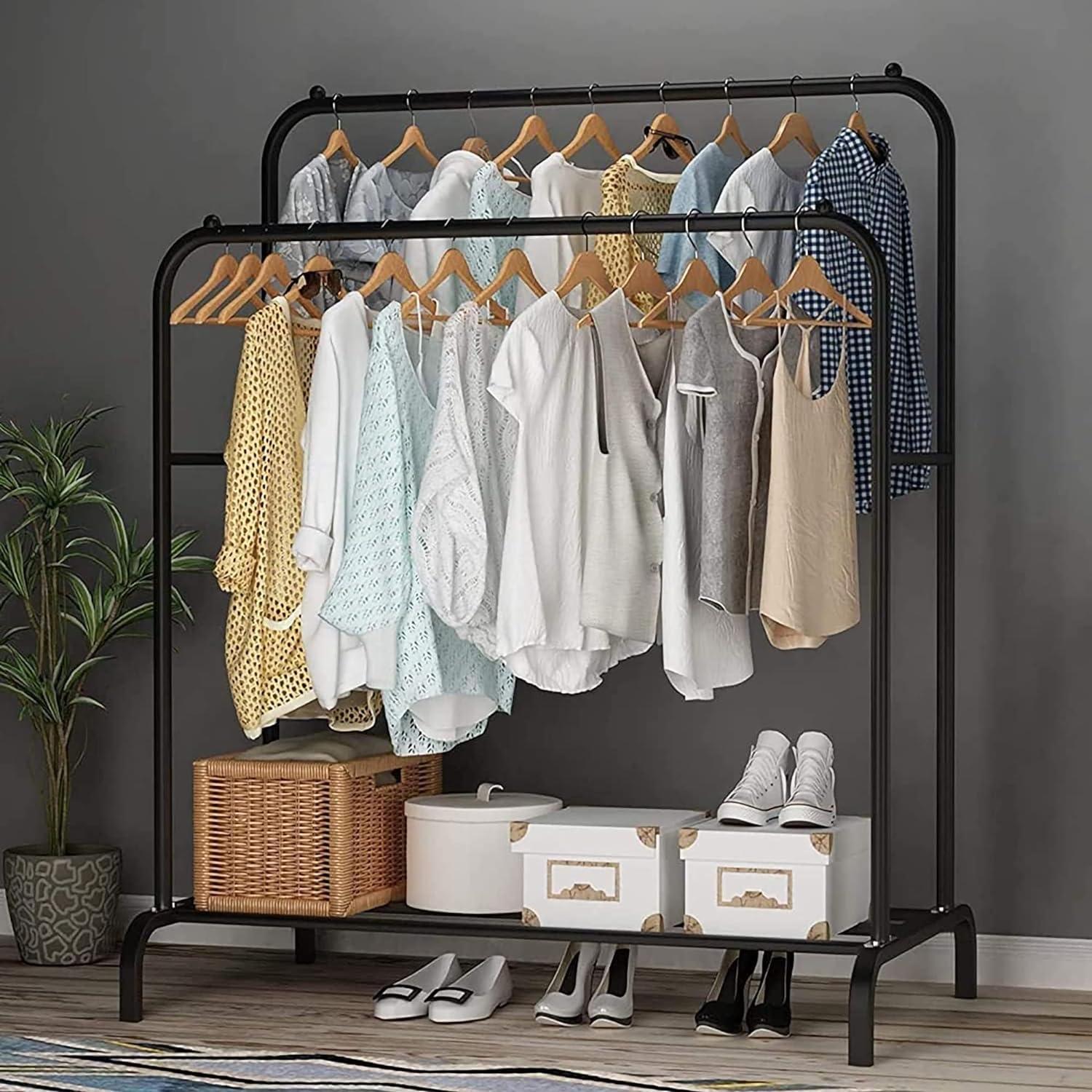 Metal Clothes Rack with Double Rails – Heavy Duty Garment Storage for Bedroom - LIFE STORES UGANDA