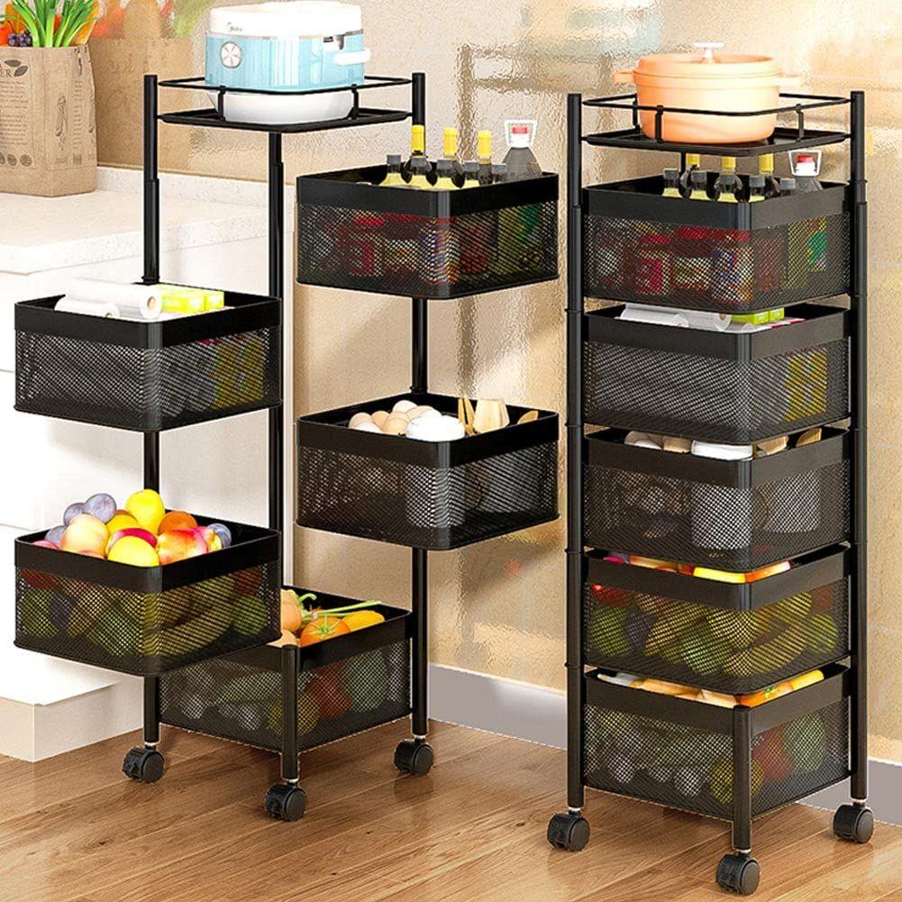 Metal Kitchen Trolley with 5 Open Basket Shelves & 360° Swivel Wheels – Space-Saving Storage Solution - LIFE STORES UGANDA