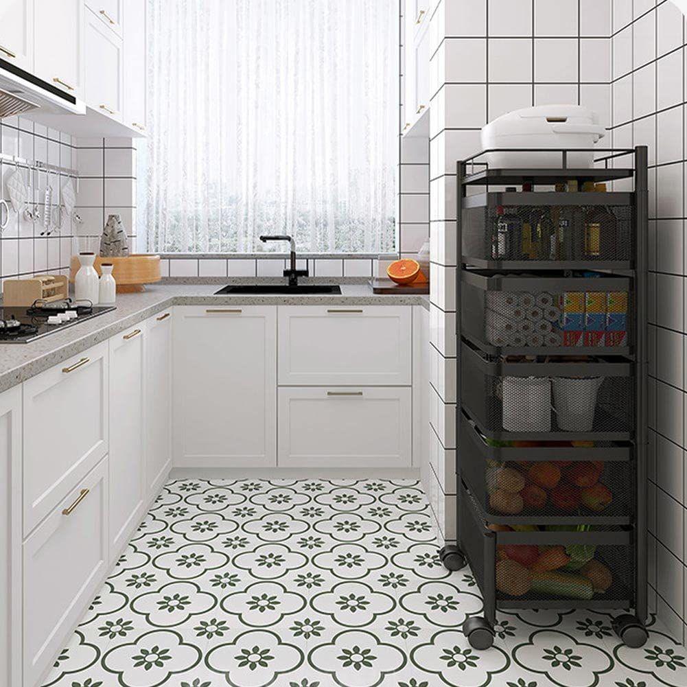 Metal Kitchen Trolley with 5 Open Basket Shelves & 360° Swivel Wheels – Space-Saving Storage Solution - LIFE STORES UGANDA