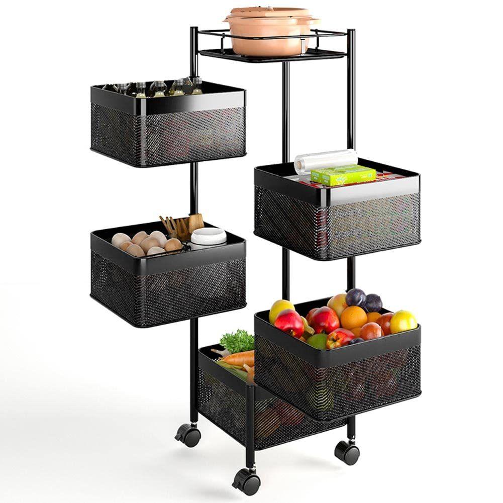 Metal Kitchen Trolley with 5 Open Basket Shelves & 360° Swivel Wheels – Space-Saving Storage Solution - LIFE STORES UGANDA