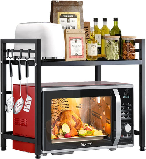 2 Black Shelves Microwave Kitchen Rack Countertop Shelves – Strong, Durable, and Space-Saving - LIFE STORES UGANDA