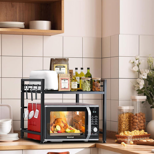 2 Black Shelves Microwave Kitchen Rack Countertop Shelves – Strong, Durable, and Space-Saving - LIFE STORES UGANDA