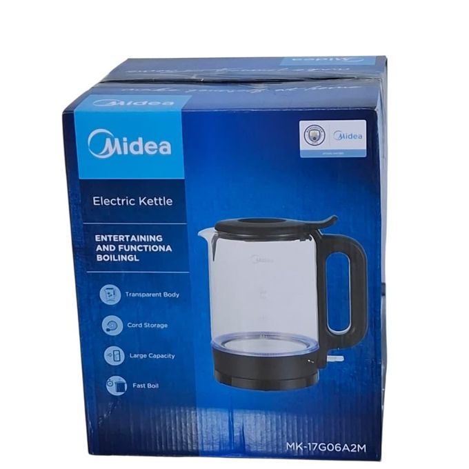 Midea 1.7L Glass Electric Kettle MK-17G06A2M – Fast Boil, LED Light, 360° Base
