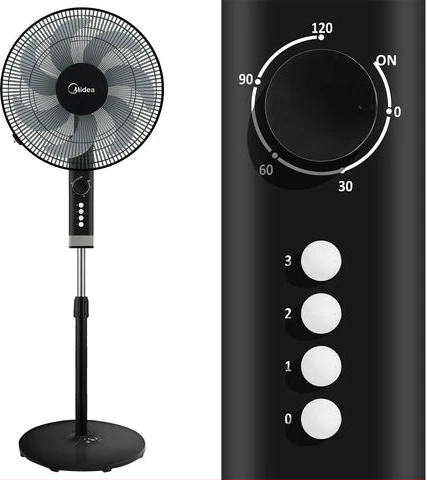 Midea 16 Inch Stand Fan FS40-23MT – 3 Speed, 50W, Oscillating Fan with Timer